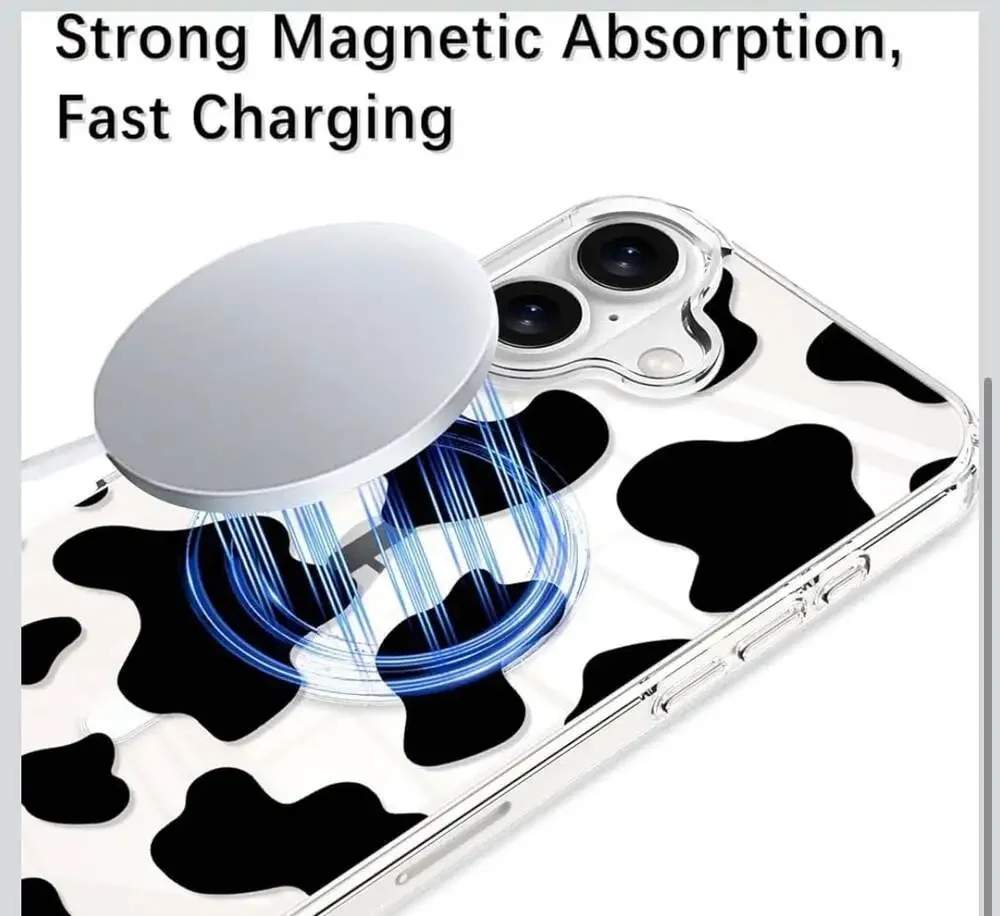 KANGHAR Magnetic Cow Print Case for iPhone - Cute Clear MagSafe Pattern Soft TPU